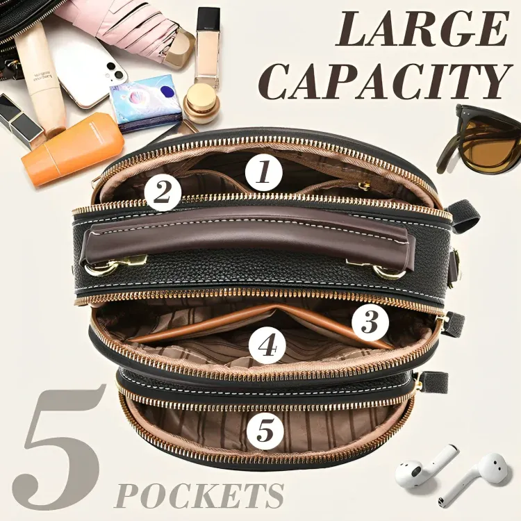 All-in-One PU Leather Shoulder Bag -Black