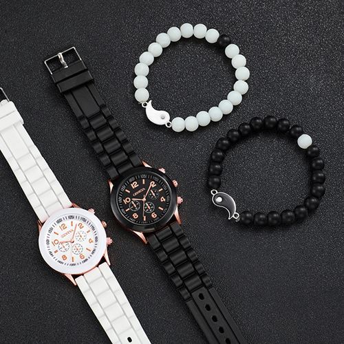4pcs Geneva Couple Watches Jewelry Set