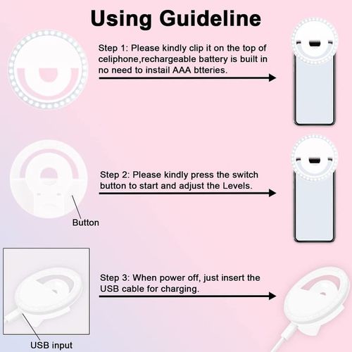 Rechargeable Selfie LED Ring Fill Light For Phone-white