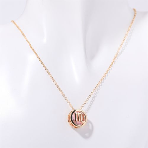 Double-sided hollow twelve constellations necklace, versatile twelve birthdays, zircon pendant, clavicle chain, real gold plated, color-preserving