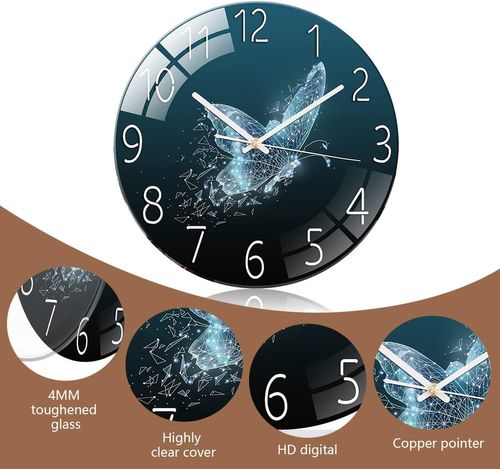 Modern Fantasy Butterfly Wall Clock Dial Silent Movement-Blue