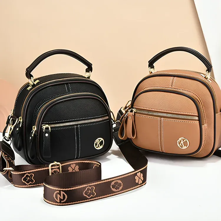 All-in-One PU Leather Shoulder Bag -Black
