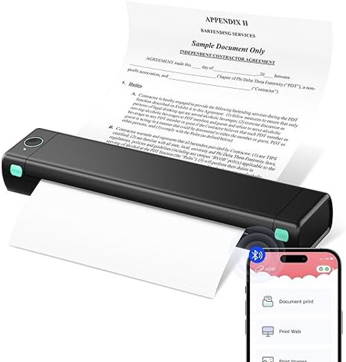 Portable Travel Wireless Printer M08F Thermal Wireless Printer Support, Inkless Bluetooth Printer Compatible with Mobile Phones, Laptops and PCs, Suitable for Travel, Business, Office