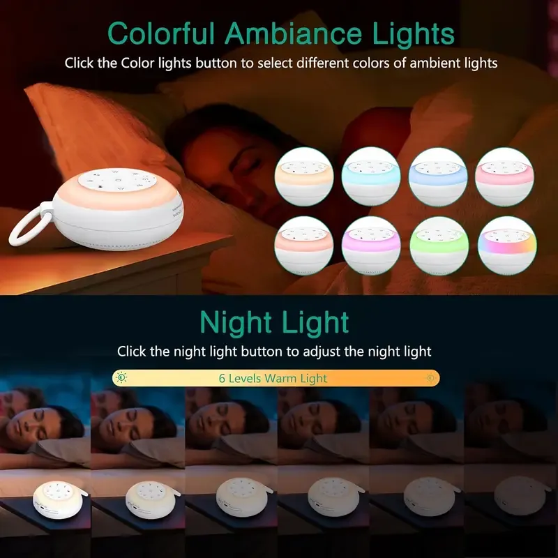 Sleep Sound Machine 24 Natural Soothing Sounds 7 Color Breathing Lights and Night Light with Timer Memory Feature Rechargeable Portable White Noise Machine for Baby Kids Adults