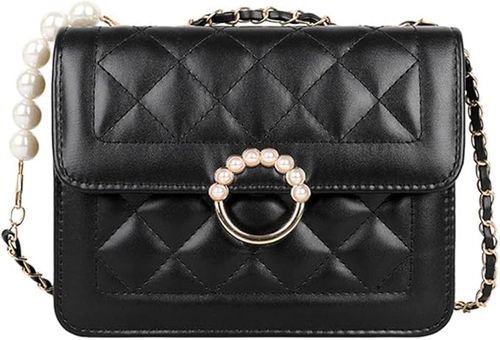 2024 Fashionable New Pearl Chain Bag Casual Shoulder Bag Solid Color Messenger Bag Diamond Small Square Bag Women's Bag