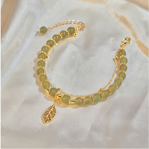 Wotian Jade Lucky Gold Leaf Bangle-Tree Leaves