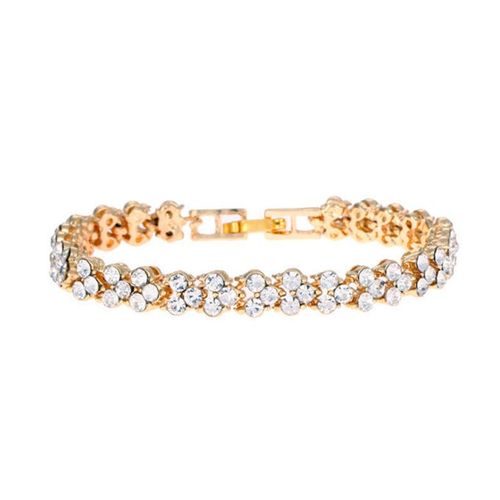Elegant Studed Ladies Wristwatch With Hand Chain-Gold