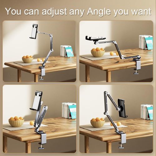 Rotatable Holder Stand Tablet Holder Multi-Angle Design Phone Clip Swivel Mount Desktop Aluminum Alloy Cantilever Bed Desk Home Live Folding Bracket Compatible with 4 inches - 13 inches Phone Tablet (Gray)