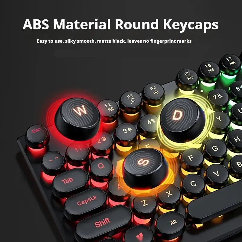 EWEADN GX330 Retro-Style Wired Gaming Keyboard - Experience Ergonomic Comfort with Silent, LED-Backlit Keys and Seamless USB Connectivity for PC and Laptop