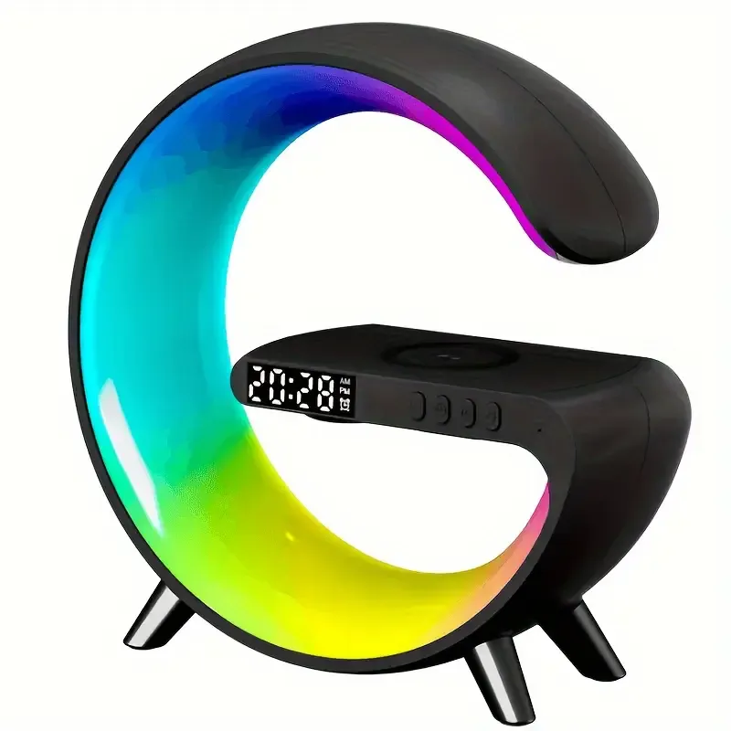 Portable Wireless Speaker with RGB Lighting and Digital Clock