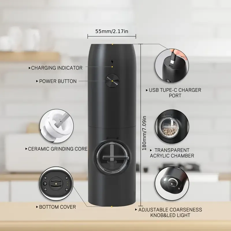 Rechargeable grinder electric rose salt pepper flax seed grinder household wireless electric grinder