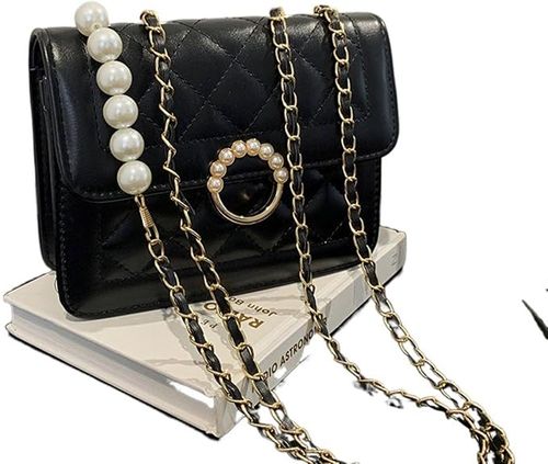 2024 Fashionable New Pearl Chain Bag Casual Shoulder Bag Solid Color Messenger Bag Diamond Small Square Bag Women's Bag