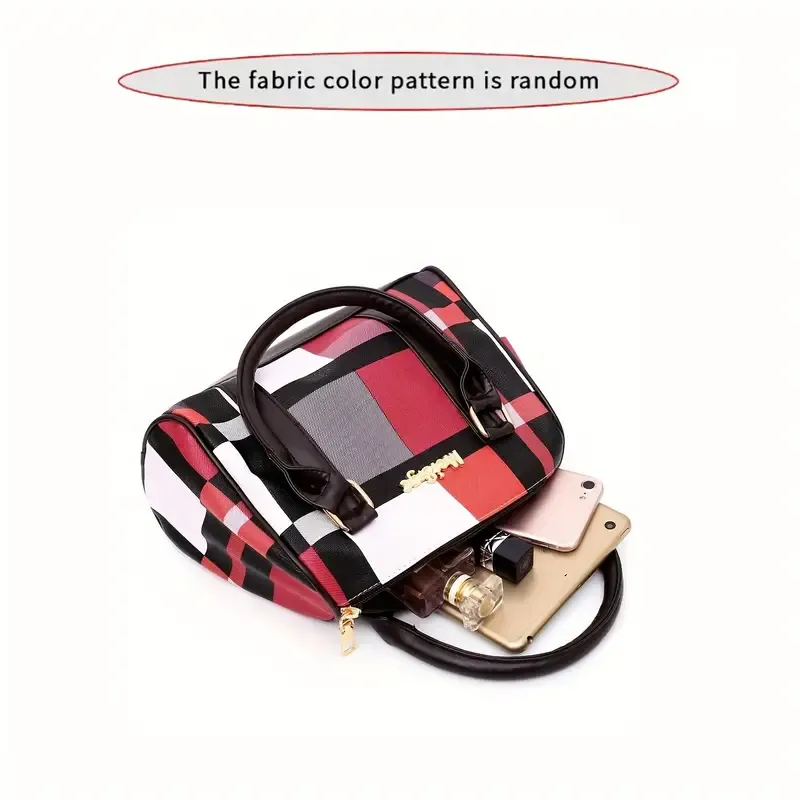 6pcs-set Large Capacity Shoulder Bag with Checkered Pattern and Multiple Functions: Handbag, Crossbody Bag, Clutch Bag, Long & Short Wallet