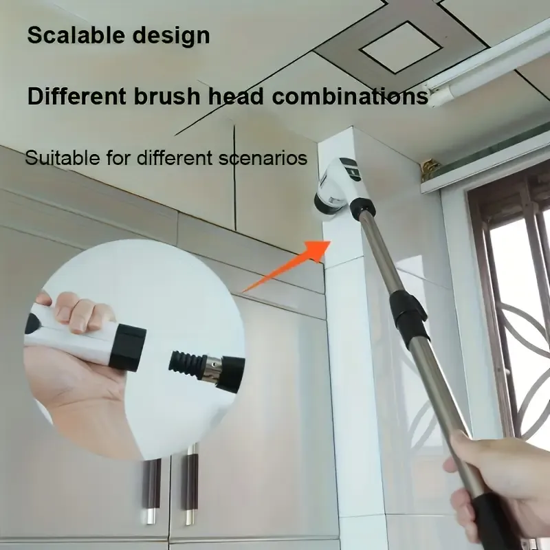 9-In-1 Electric Convenient Rotating Cleaning Brush, Wireless Shower Brush, Interchangeable Brush Heads, Adjustable Telescopic Handle, Comes with a 2-Speed Electric Cleaning Brush, Suitable for Floors, Bathrooms, Bathtubs, Tiles, Kitchens, Perfect for Occasions Like Valentine'S Day, Birthdays, And More.