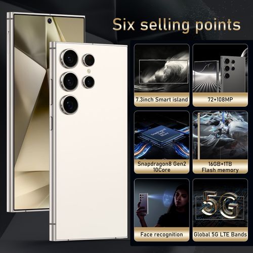 S24 Ultra Black Unlocked Dual SIM 4G Android Phone with Android 13, 16GB+1TB RAM, 7.3-inch HD Display, 8000mAh Battery, Face Recognition, GPS, Built-in Pen, Comes with Earphones, Case, Type-cu Cable, Screen Protector, Festive Birthday Gift!