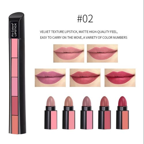 2 Pcs 5 In 1 Matte Lipstick Kit Waterproof Nude Combination Lipgloss Long Lasting Velvet Red Show Complexion Sexy Lip Tint Cosmetic(10 COLORS)