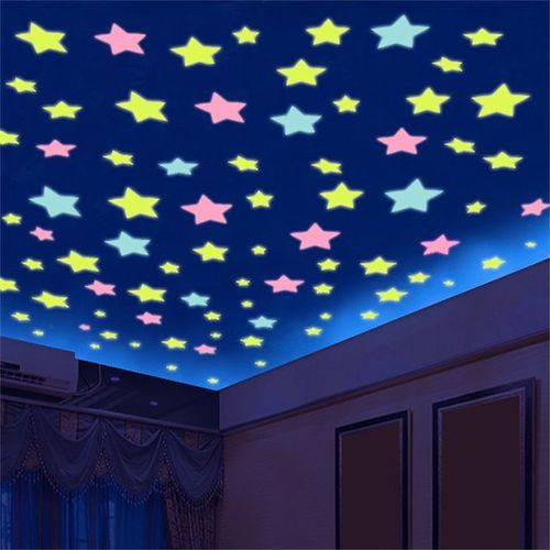 100pcs 3D Stars Glow In The Dark Wall Stickers Luminous