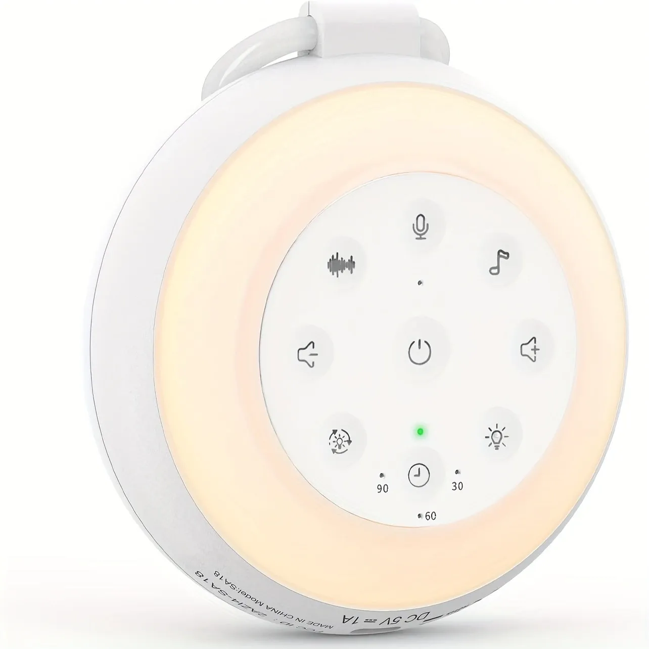 SA18 White Noise Recording Sound Machine with 24 Soothing Options, Night Light Control, Portable Hook for Travel, Perfect for Relaxation and, USB Rechargeable, Wireless Enabled, TPU Material, Sound Machine for Sleep
