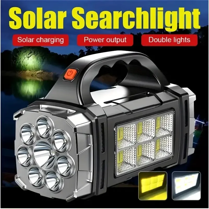 1pc 2200W Ultimate Super-Bright LED Searchlight - Ultra-Portable, Dual Solar+USB Rechargeable