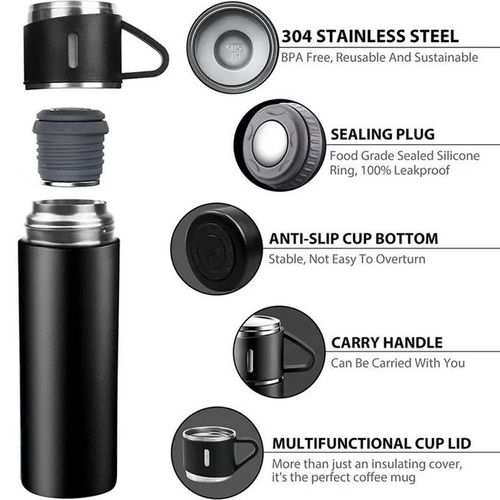 500ML 304 Stainless Steel Vacuum Insulated Bottle Gift Set-Black
