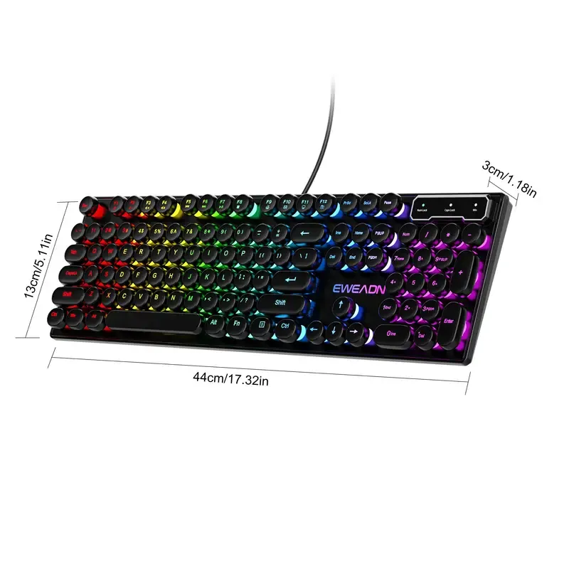 EWEADN GX330 Retro-Style Wired Gaming Keyboard - Experience Ergonomic Comfort with Silent, LED-Backlit Keys and Seamless USB Connectivity for PC and Laptop