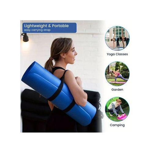 THICK Gym-Yoga Mat + Carrying Strap - Blue