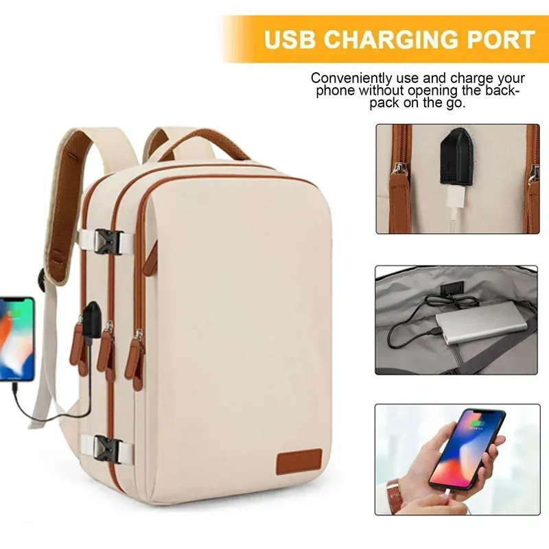 Travel Backpack 46x20x30 Cabin Plane Waterproof Expandable Weekender Laptop With USB Port Ryanair Carry-On Women Men Backpack W02