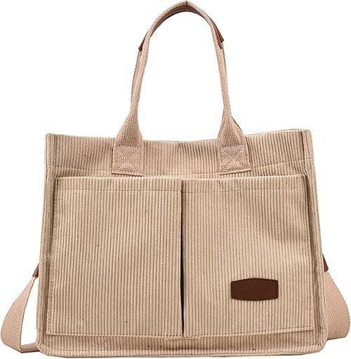 Roomy Corduroy Tote Bag with Wide Shoulder Strap for Women - 2024 Collection