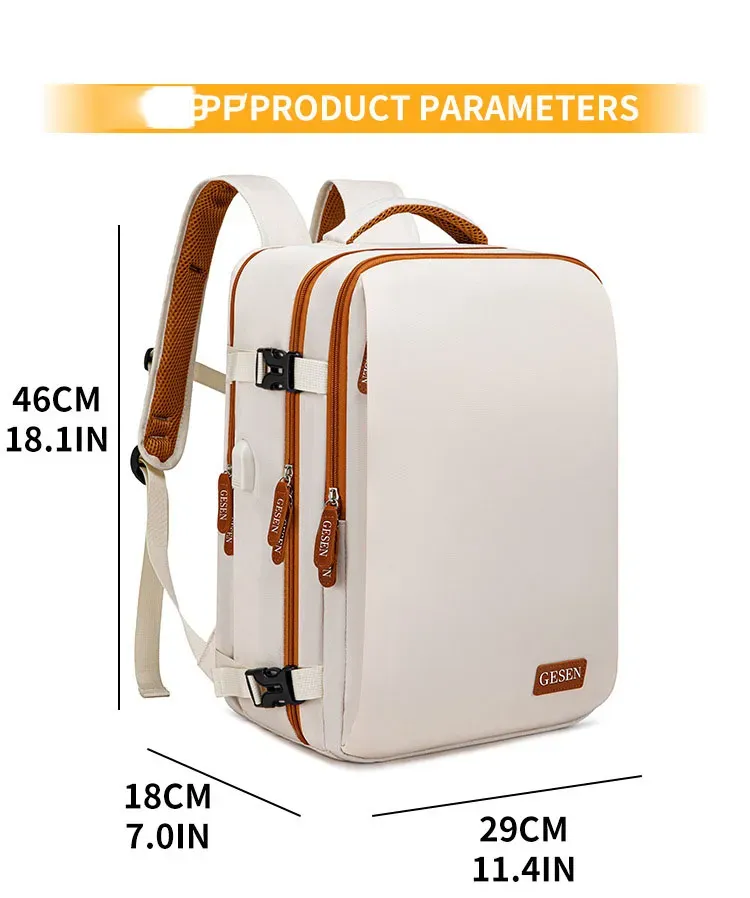 Travel Backpack 46x20x30 Cabin Plane Waterproof Expandable Weekender Laptop With USB Port Ryanair Carry-On Women Men Backpack W02