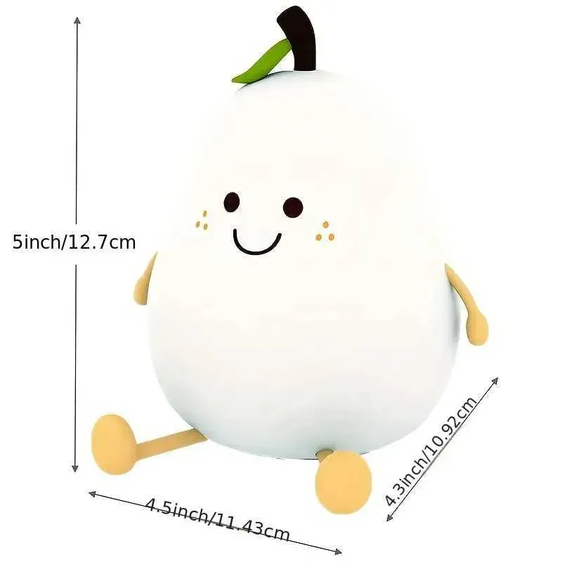 Cute Night Light Rechargeable with 7 Color Changing and Timer, Kids Pear Night Light for Toddler Baby Christmas Gifts, Touch Portable LED Silicone Lamp for Nursery