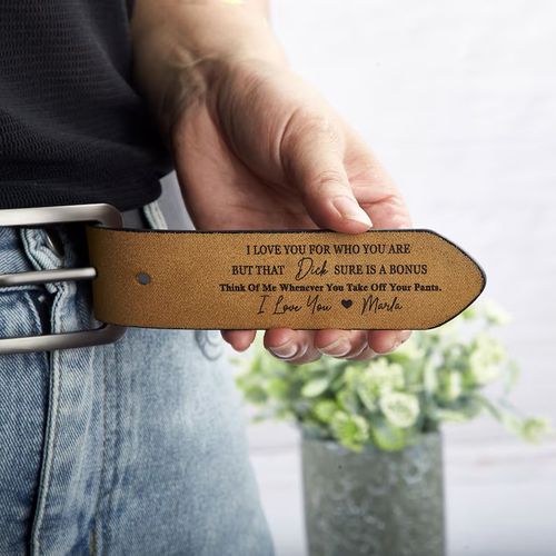 Congrats On Being My Boyfriend - Couple Personalized Custom Engraved Leather Belt - Gift For Husband Wife, Anniversary