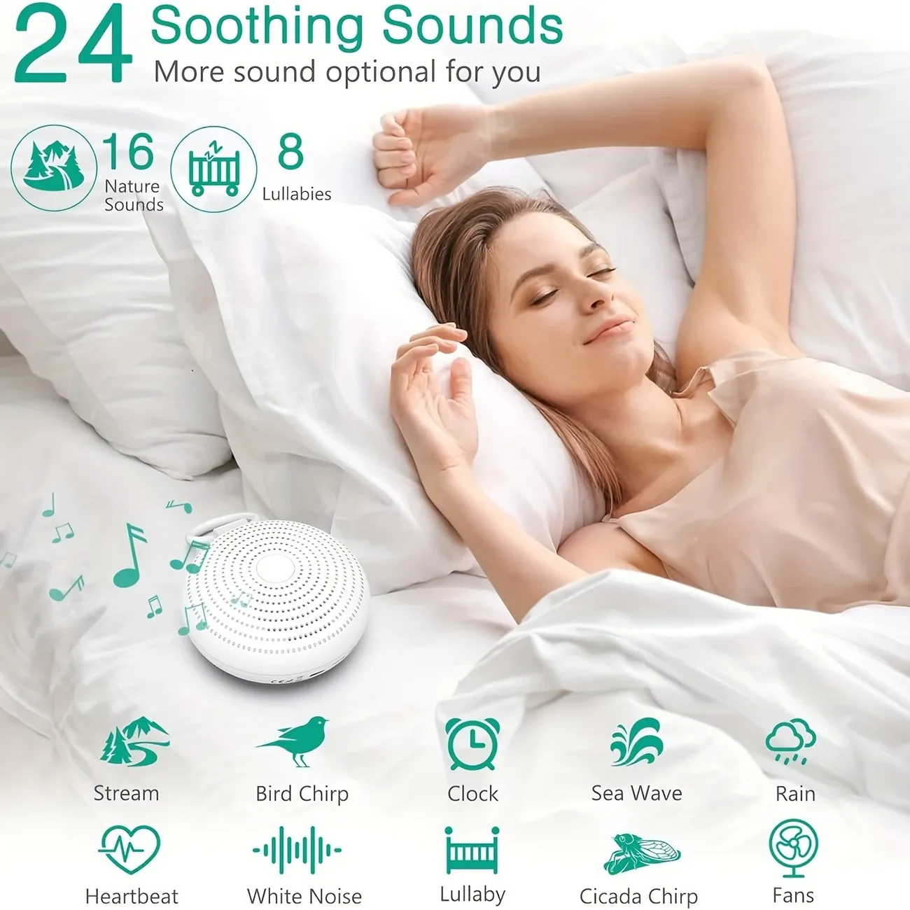 Sleep Sound Machine 24 Natural Soothing Sounds 7 Color Breathing Lights and Night Light with Timer Memory Feature Rechargeable Portable White Noise Machine for Baby Kids Adults