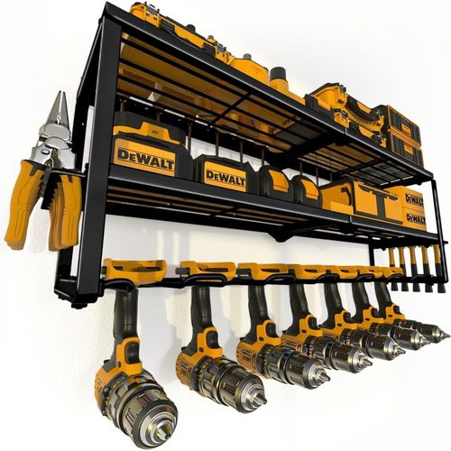 SDY Power Tool Holder and Storage Rack for Garage Organization, Heavy Duty Metal Tool Rack with Battery Holder