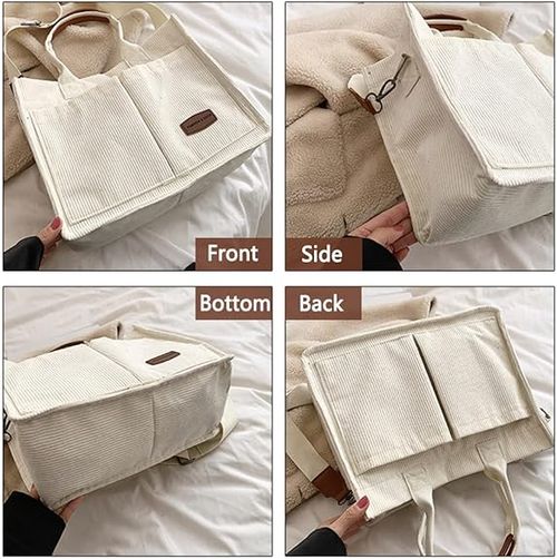 Roomy Corduroy Tote Bag with Wide Shoulder Strap for Women - 2024 Collection
