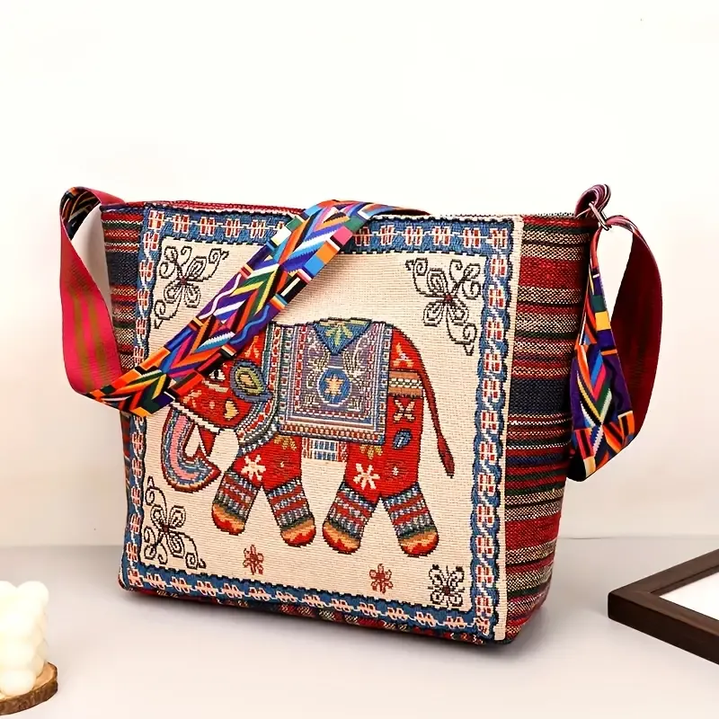 Bohemian Tribal Embroidered Elephant Shoulder Bag