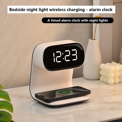 Headboard clock with 15W wireless charging and dimmable night light