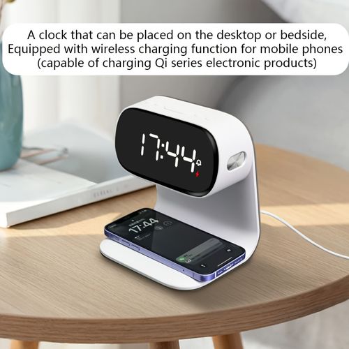 Headboard clock with 15W wireless charging and dimmable night light