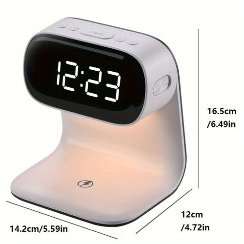 Headboard clock with 15W wireless charging and dimmable night light