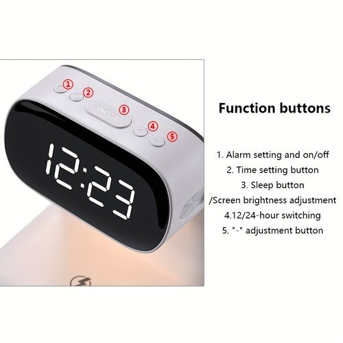 Headboard clock with 15W wireless charging and dimmable night light