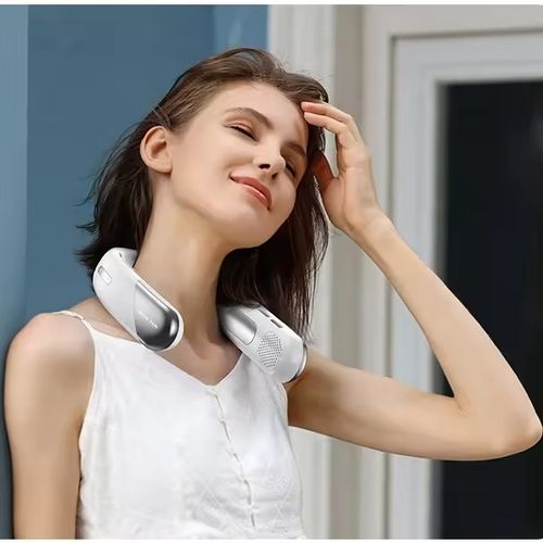 Ventilador de pescoço recarregável de 2025, sem lâminas, USB 2000 mAh, ventilador desportivo com visor digital, fonte de alimentação, ventilador portátil silencioso e preguiçoso de 5 velocidades