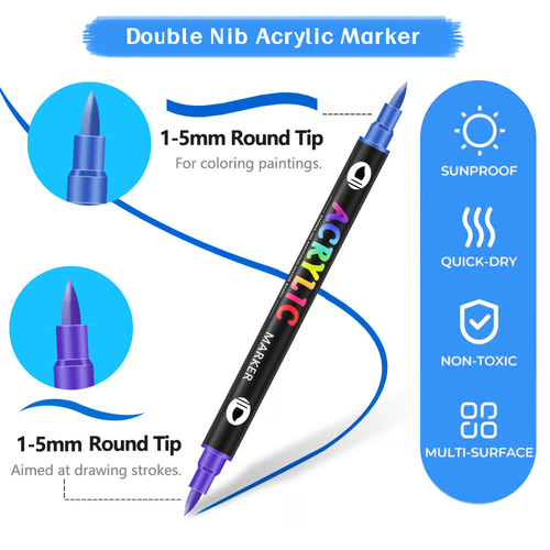 Dual Tip Acrylic Paint Pen Marker - 72 Colors