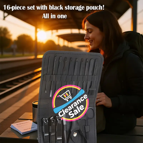 🔥2 free headbands🔥 Good-looking Foldable Stainless Steel Nail Clipper 16pcs Set