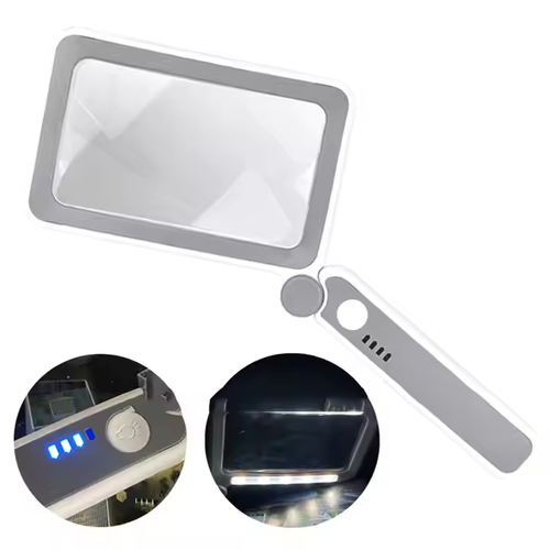 Recharging Reading Appreciation Handheld 3 Gear Touch Switch Folding 10 LED Lights Square 4X Magnifying Glass