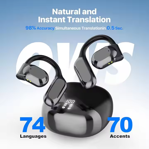 Black Multi-language Translation Headset Wireless BT Binaural Simultaneous Translator Intelligent AI Earphones