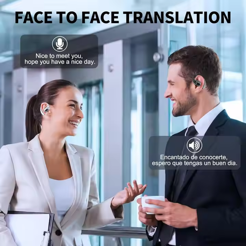 Black Multi-language Translation Headset Wireless BT Binaural Simultaneous Translator Intelligent AI Earphones