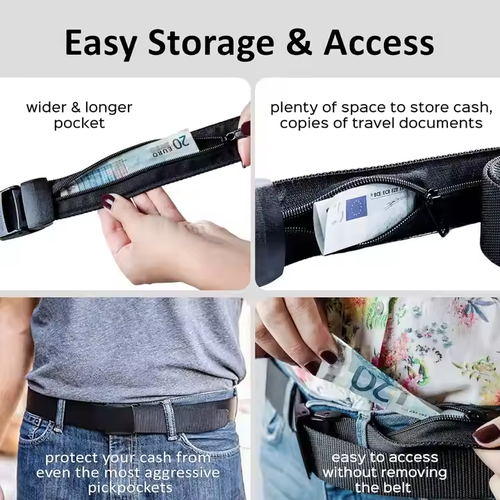 Anti-Theft Wallet Non-Metal Buckle Money Belt Men Travel Security Belt with Hidden Money Compartment Pocket