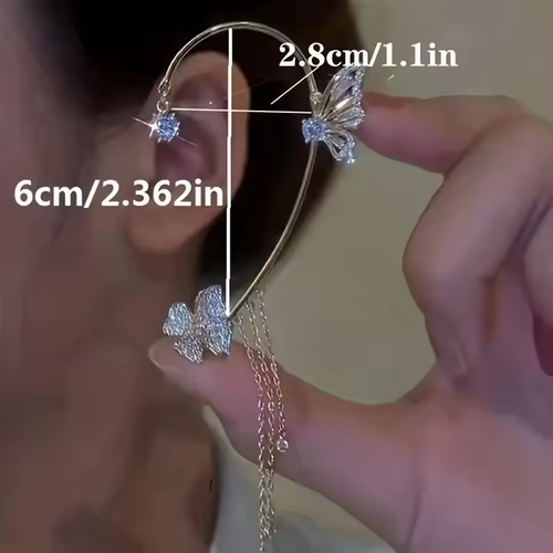 One pair, silver ！Trendy Hot Selling Party Shining Zircon Flower Butterfly Bling Silver Gold Rhinestone Ear Clip Earrings for Women