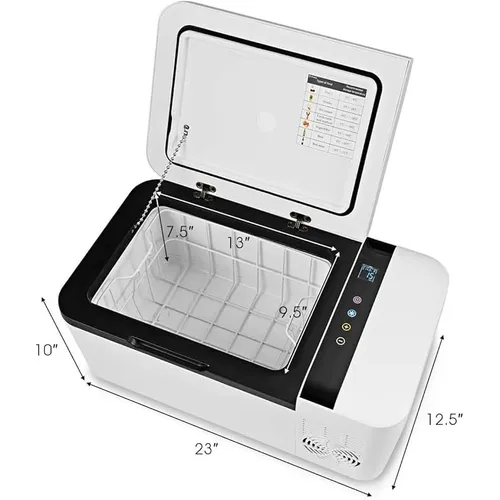 Compact Car Freezer, Portable Travel 12V Fridge, with Compressor, Double Handles, LCD Display Screen for Car and Home, Camping, Truck Party, Travel, Picnic Outdoor