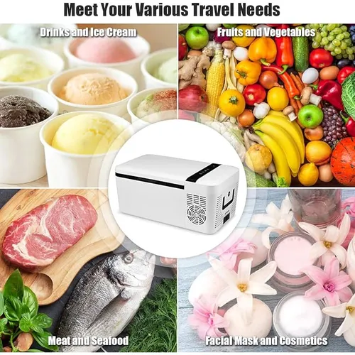 Compact Car Freezer, Portable Travel 12V Fridge, with Compressor, Double Handles, LCD Display Screen for Car and Home, Camping, Truck Party, Travel, Picnic Outdoor