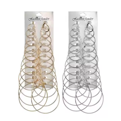 Easy Wear Mixed Sizes 2cm to 7.5cm 12 Pairs Hoop Earrings Cheap Silver and Gold Earring Sets